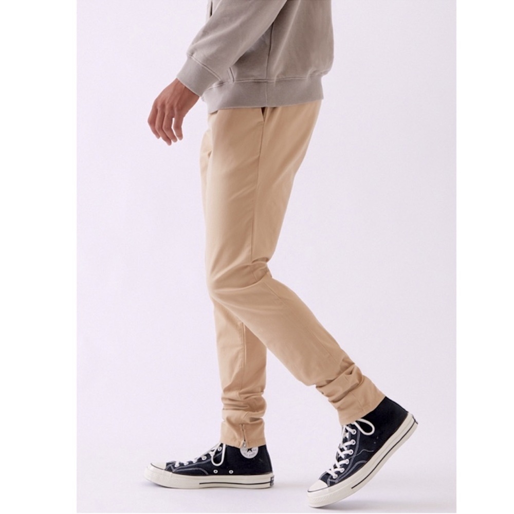 PacSun Ankle Zip Stretch Cotton Drawstring Joggers Khaki-Small
